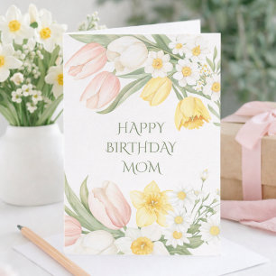 Tarjeta de cumpleaños floral de tulipanes y narcis