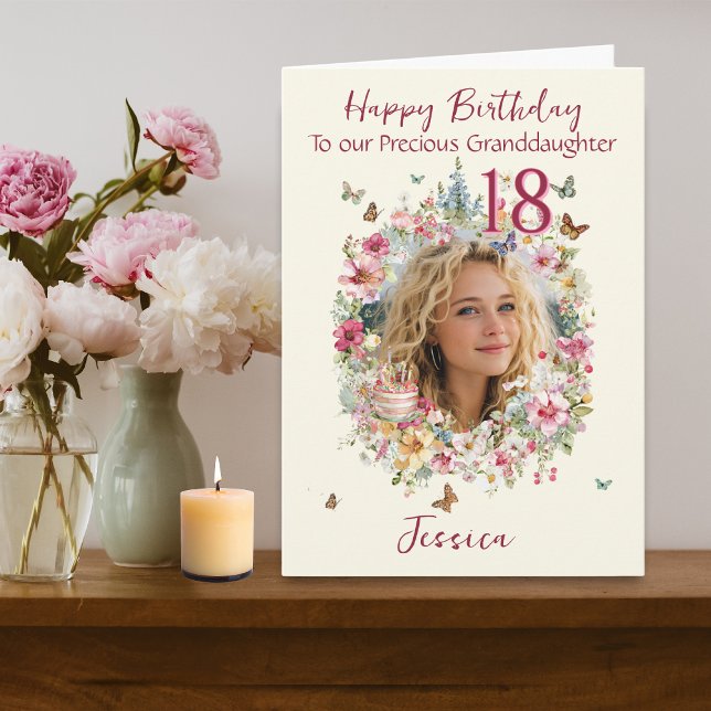 Tarjeta de cumpleaños floral de una sola foto (Subido por el creador)