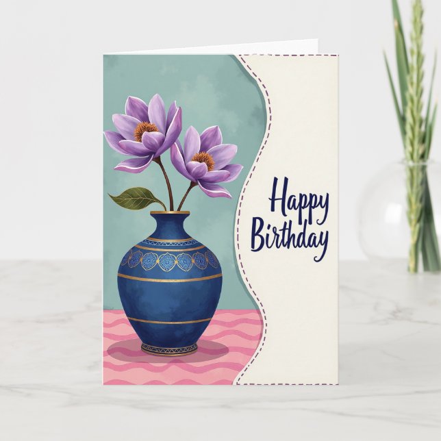 Tarjeta de cumpleaños floral de zafiro (Anverso)