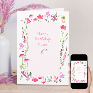 Tarjeta de cumpleaños floral delicada con flor sil