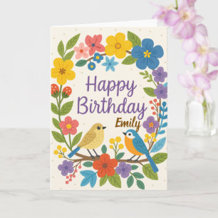 Tarjeta de cumpleaños floral delicada de flor silv