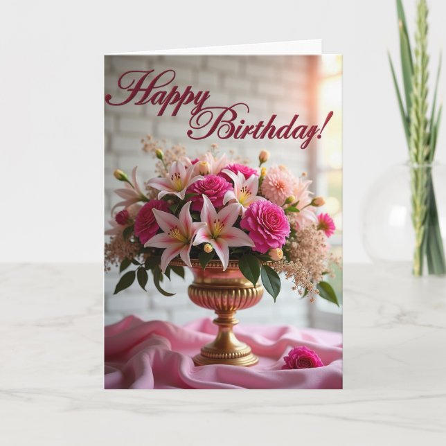 Tarjeta de cumpleaños floral dorada (Anverso)