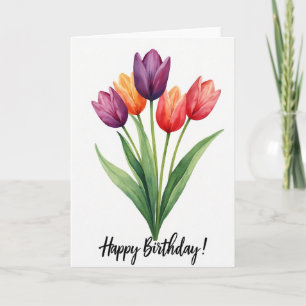 Tarjeta de cumpleaños floral en acuarela alegre
