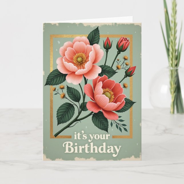Tarjeta de cumpleaños floral enmarcada (Anverso)