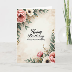 Tarjeta de cumpleaños floral exuberante