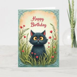 Tarjeta de cumpleaños floral felina