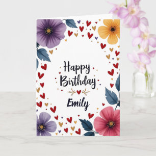 Tarjeta de cumpleaños floral florida delgada con f