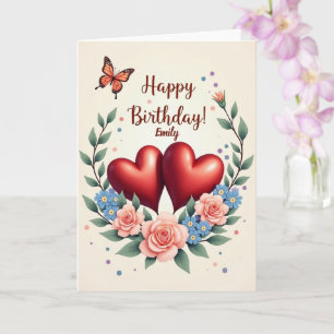 Tarjeta de cumpleaños floral florida delgada con f