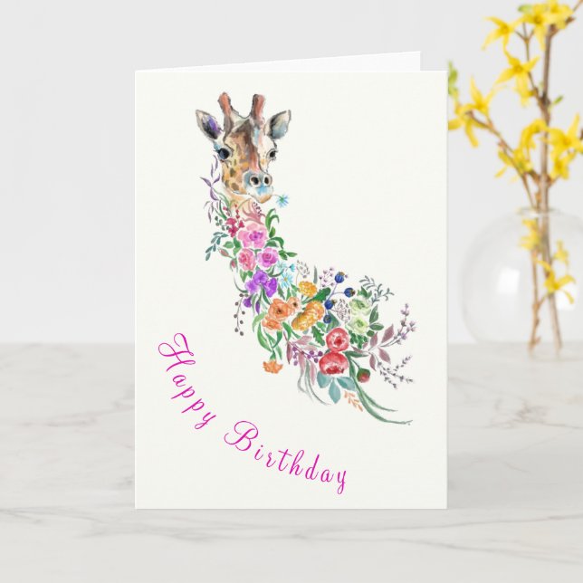 Tarjeta de cumpleaños Floral Giraffe (flor amarilla)