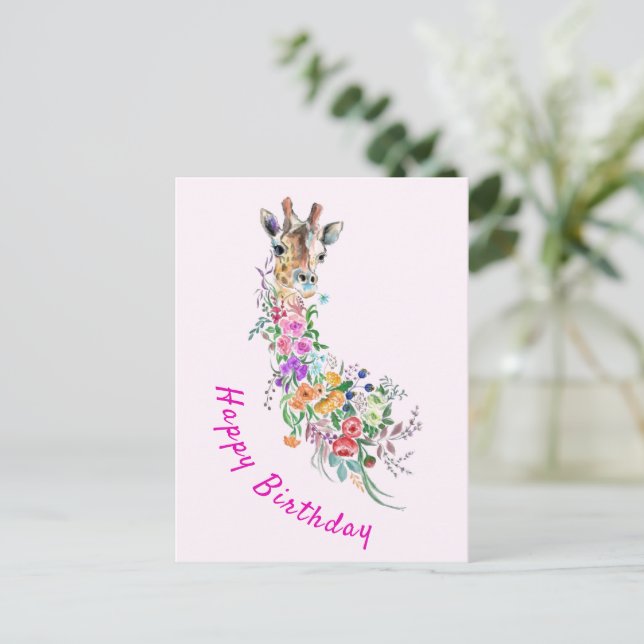 Tarjeta de cumpleaños Floral Giraffe (Anverso de pie)
