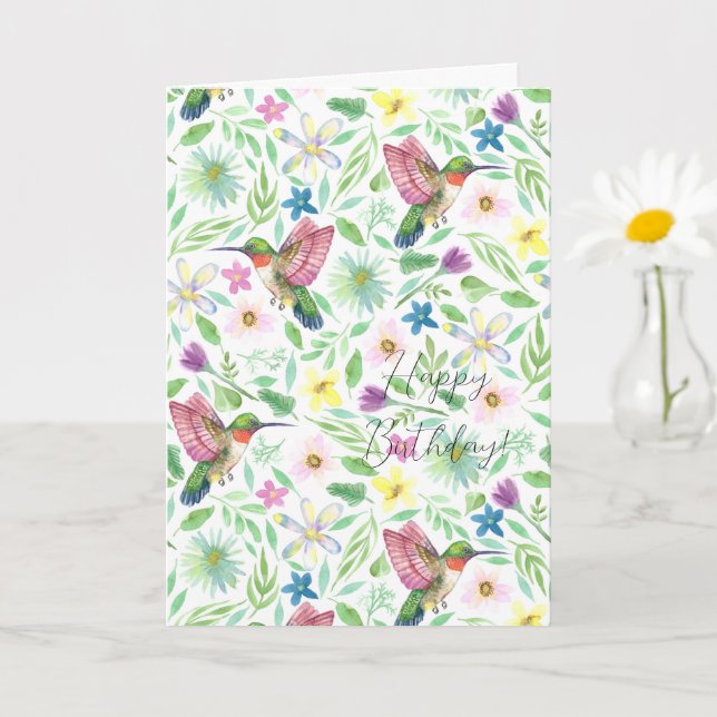 Tarjeta de cumpleaños floral Hummingbird (Planta pequeña)