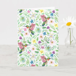 Tarjeta de cumpleaños floral Hummingbird