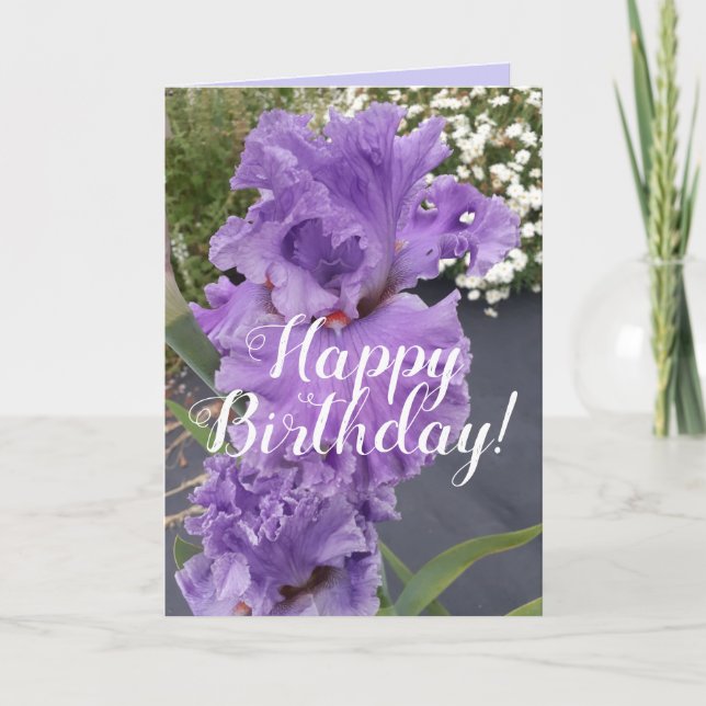 Tarjeta de cumpleaños floral Iris Irises Purple Fl (Anverso)
