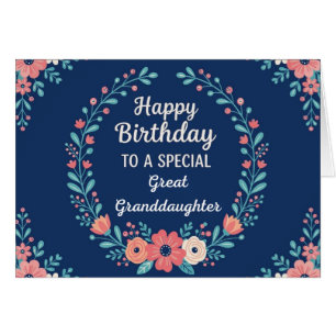 Tarjeta de cumpleaños floral linda para bisnieta