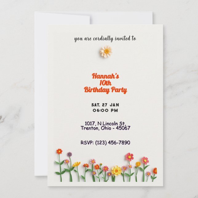 Tarjeta de cumpleaños floral minimalista (Anverso)