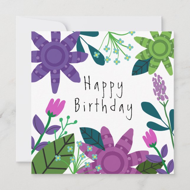Tarjeta de cumpleaños floral moderna y colorida (Anverso)