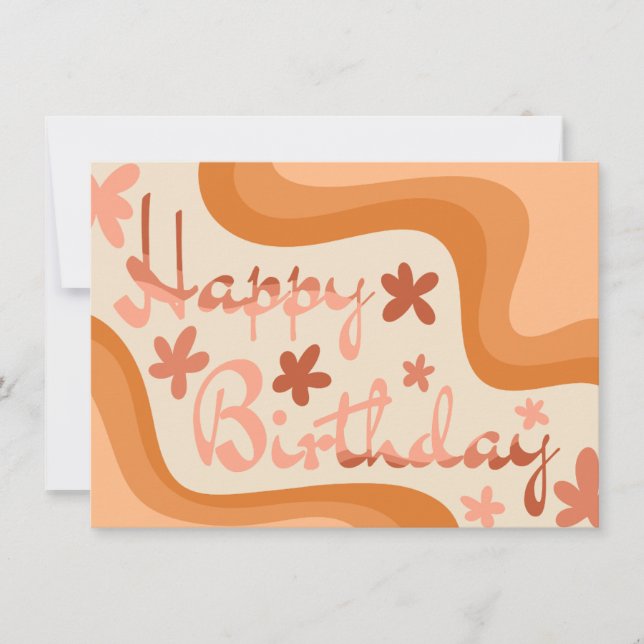 tarjeta de cumpleaños floral ondulada naranja (Anverso)