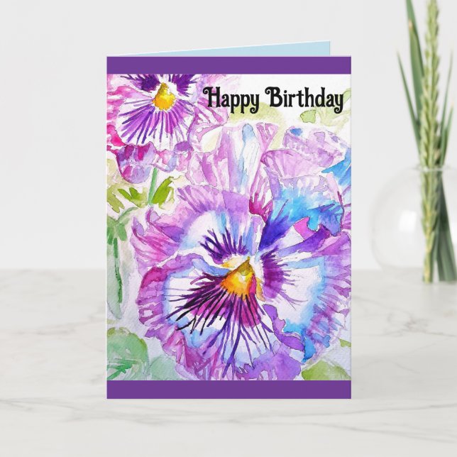 Tarjeta de cumpleaños floral Pansy Watercolor Flor (Anverso)