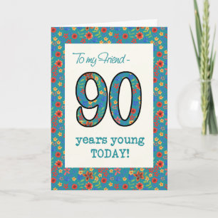 Tarjeta de cumpleaños floral para amigo 90 años jo