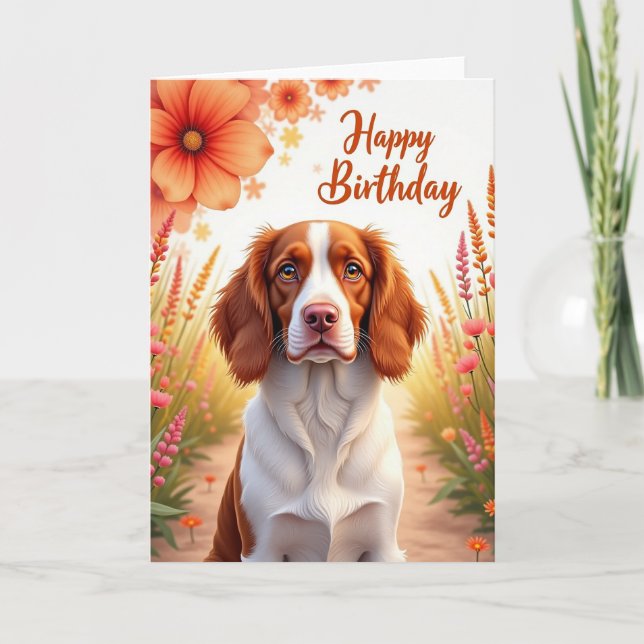 Tarjeta de cumpleaños floral para mascota alegre (Anverso)