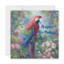 Tarjeta de cumpleaños floral Parrot Bird Jungle