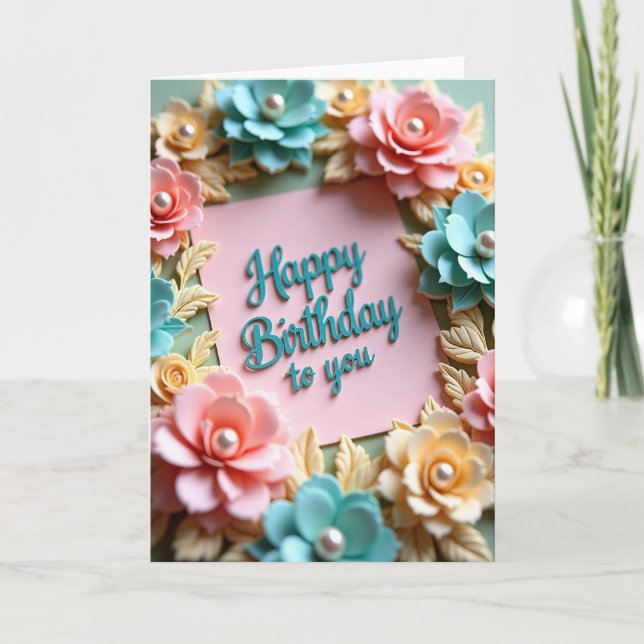 Tarjeta de cumpleaños floral perla dulce (Anverso)