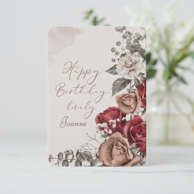 Tarjeta de cumpleaños floral personalizada (Anverso de pie)