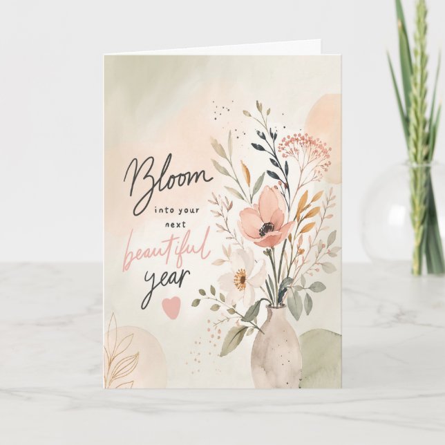 Tarjeta de cumpleaños floral personalizada – Bloom (Anverso)