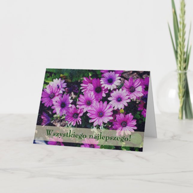 Tarjeta de cumpleaños floral polaca Sto Lat Africa (Anverso)