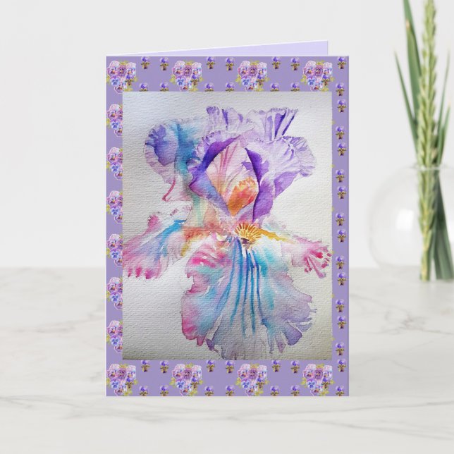 Tarjeta de cumpleaños floral Purple Eetral Iris (Anverso)