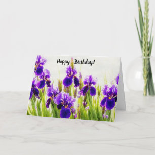 Tarjeta de cumpleaños floral Purple Iris Flower Fl