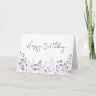 Tarjeta de cumpleaños floral púrpura simple