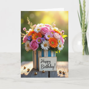 Tarjeta de cumpleaños floral resplandor dorado