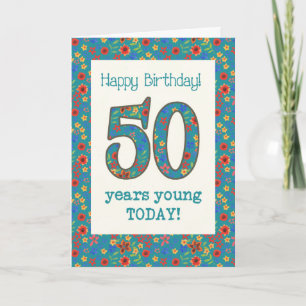 Tarjeta de cumpleaños floral retro 50 años de edad