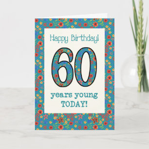 Tarjeta de cumpleaños floral retro 60 años joven