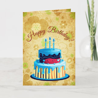 Tarjeta de cumpleaños floral retro marrón verde