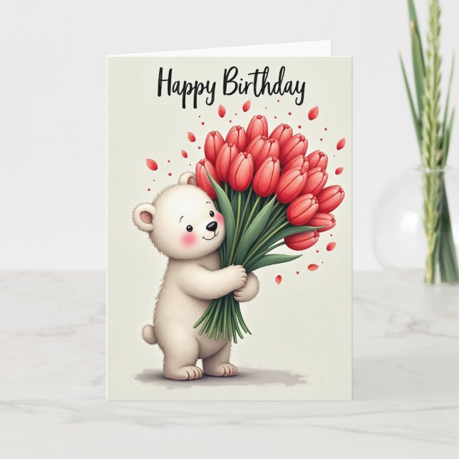 Tarjeta de cumpleaños floral roja alegre (Anverso)