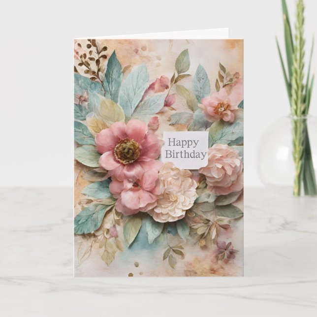 Tarjeta de cumpleaños floral Rosa (Anverso)