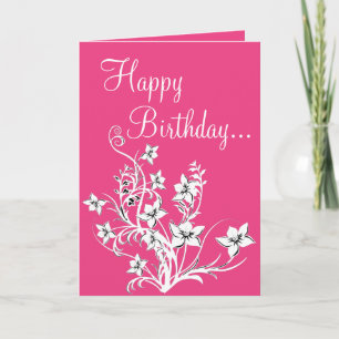 Tarjeta de cumpleaños floral rosa caliente blanco