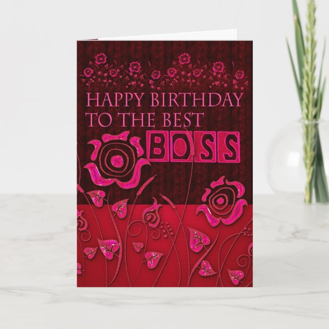 Tarjeta de cumpleaños floral rosa del jefe (Anverso)