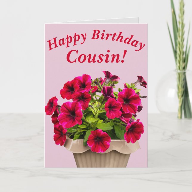 Tarjeta de cumpleaños floral Rosa Petunias para pr (Anverso)