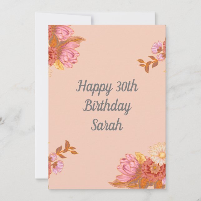 Tarjeta de cumpleaños floral rosa-rosa personaliza (Anverso)