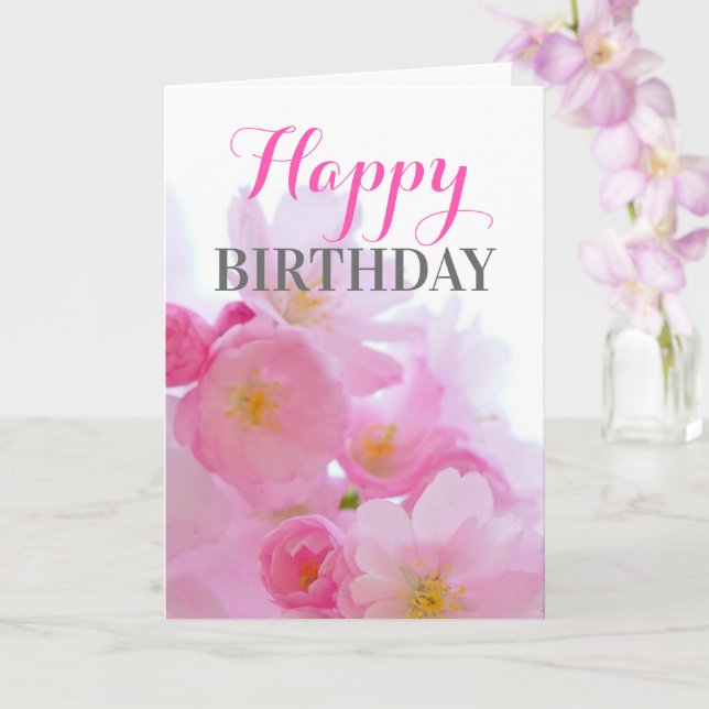 Tarjeta de cumpleaños floral rosa Sakura Cherry Bl (Orquídea)