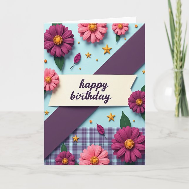 Tarjeta de cumpleaños floral rosa vibrante (Anverso)