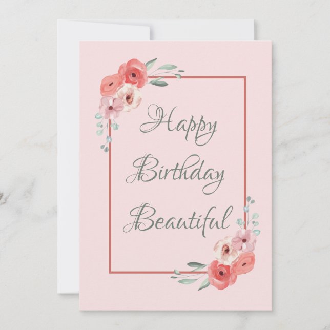 Tarjeta de cumpleaños floral rosa y blanca (Anverso)