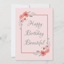 Tarjeta de cumpleaños floral rosa y blanca