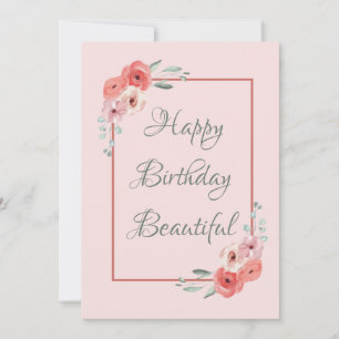 Tarjeta de cumpleaños floral rosa y blanca