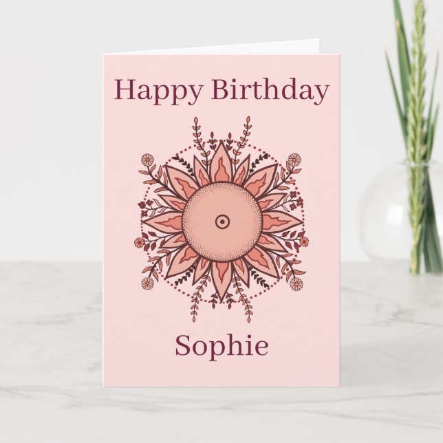 Tarjeta de cumpleaños floral sol rosa (Anverso)