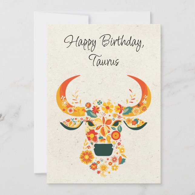 Tarjeta de cumpleaños floral Taurus Bull Zodiac (Anverso)
