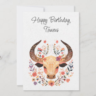 Tarjeta de cumpleaños floral Taurus Bull Zodiac Bo